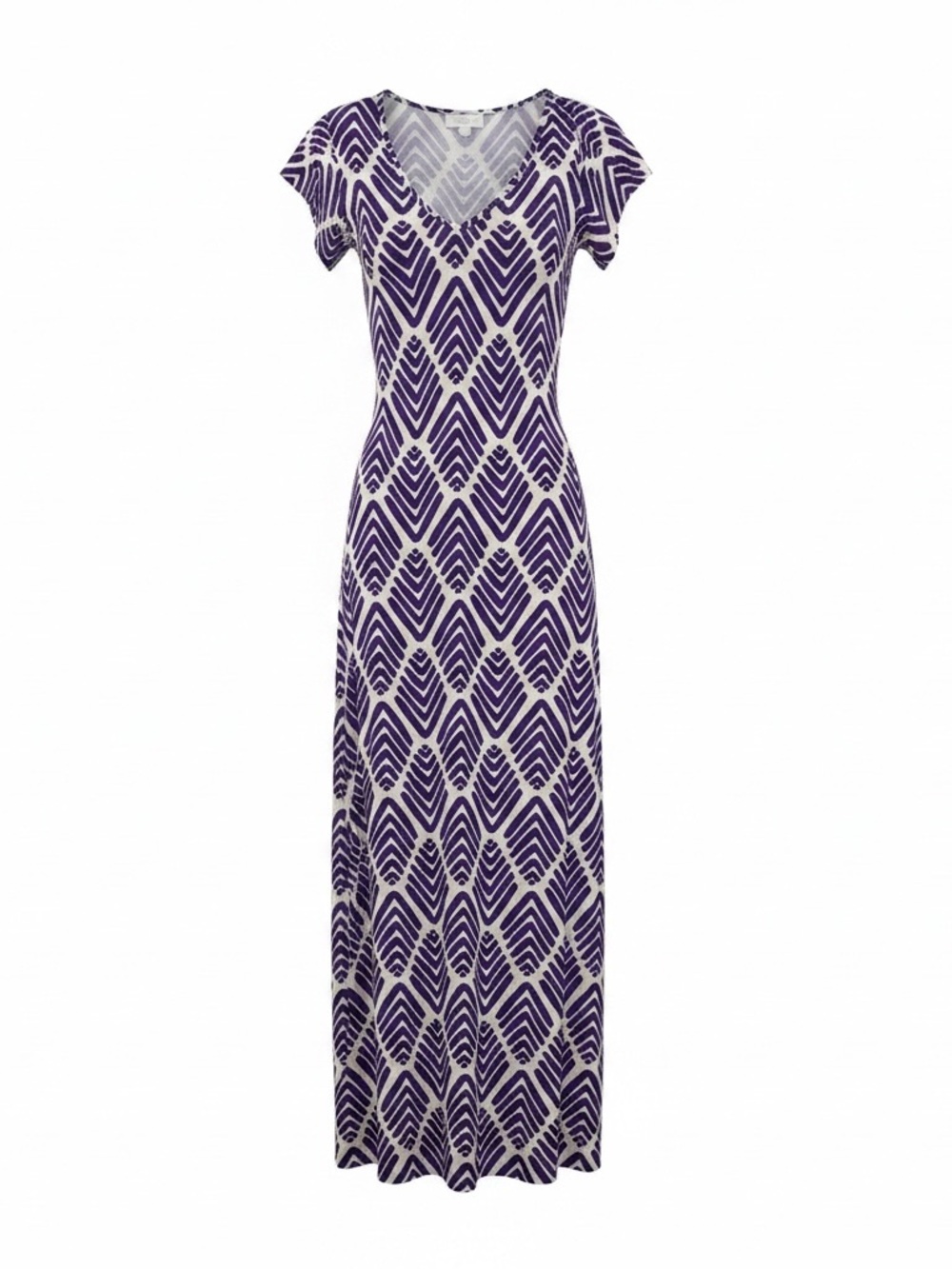 V-Neck Blue Geometric Maxi Dress for Women